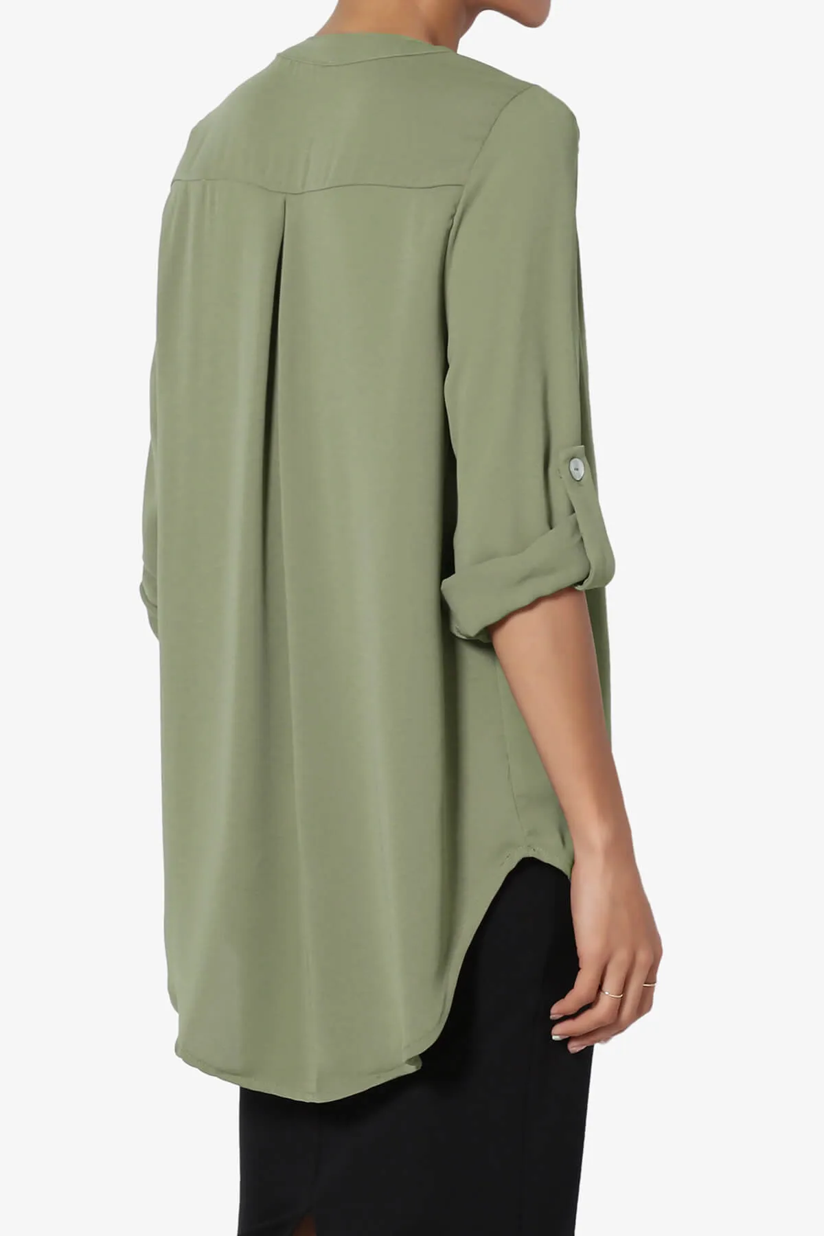 Alia Shirred Split Neck Blouse