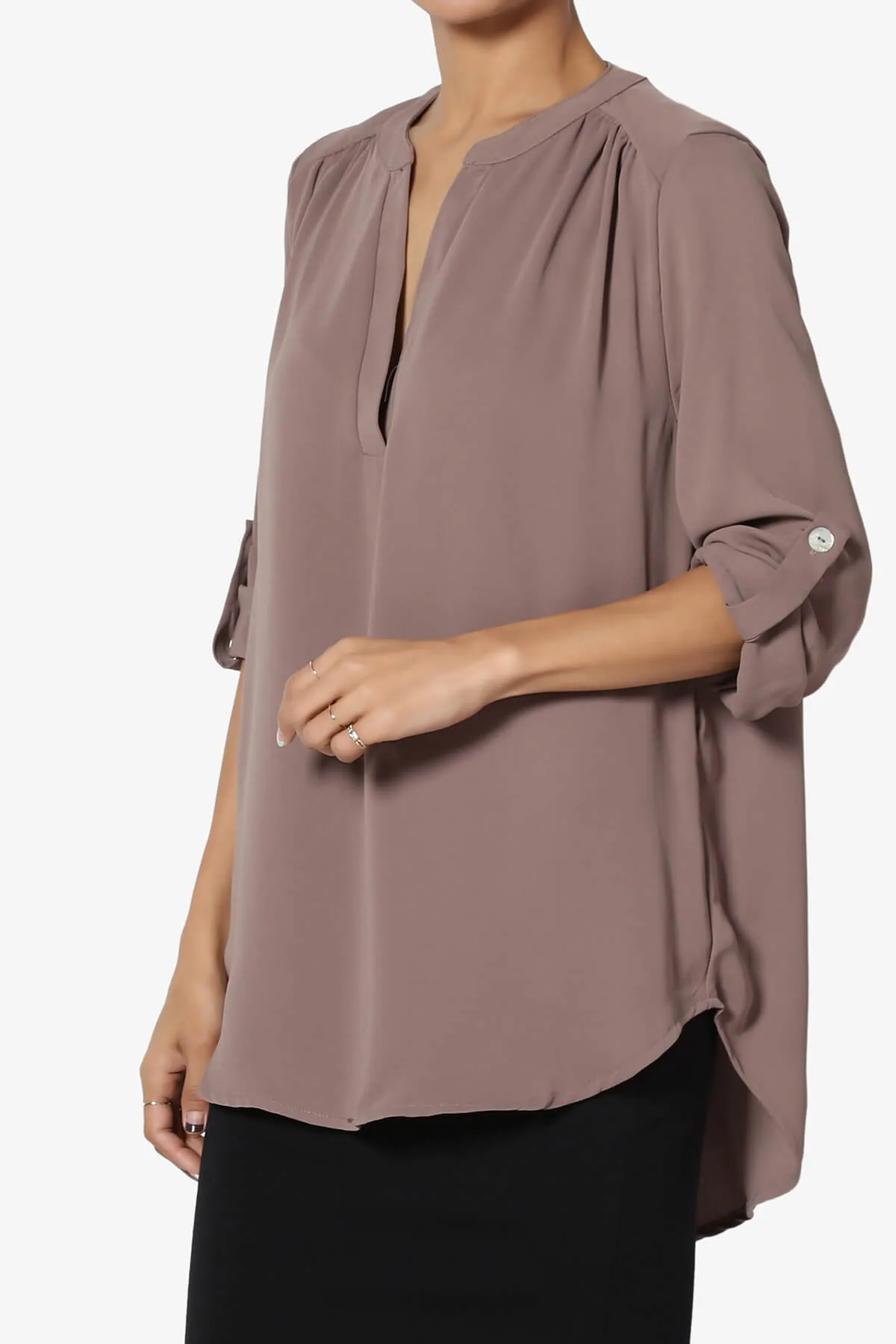 Alia Shirred Split Neck Blouse