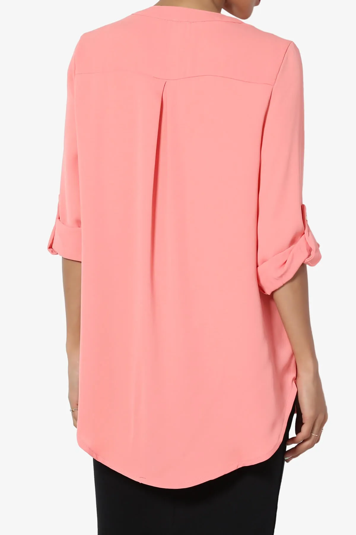 Alia Shirred Split Neck Blouse