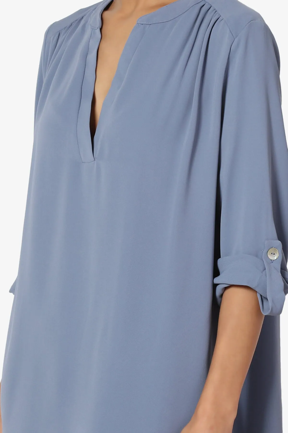 Alia Shirred Split Neck Blouse