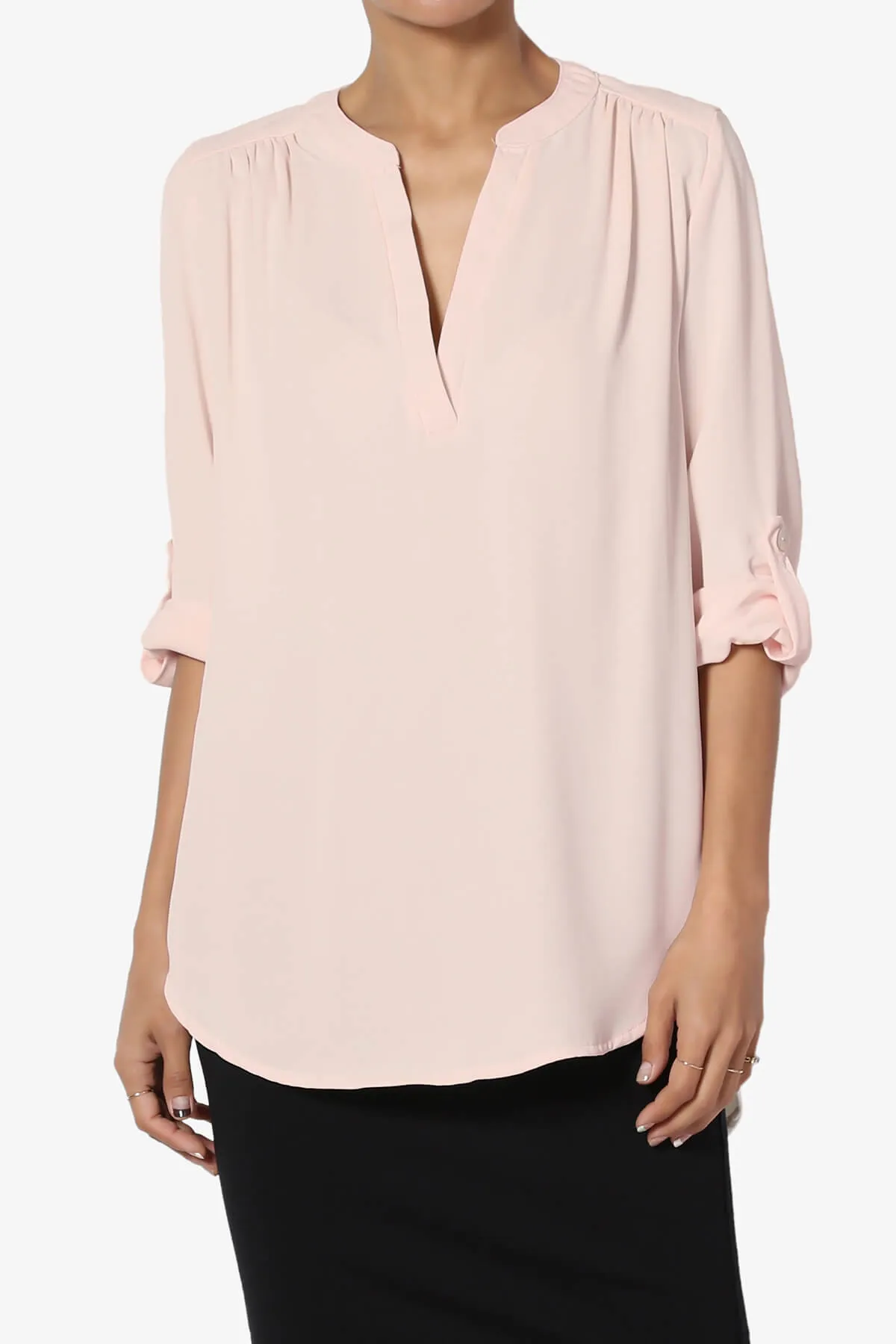 Alia Shirred Split Neck Blouse