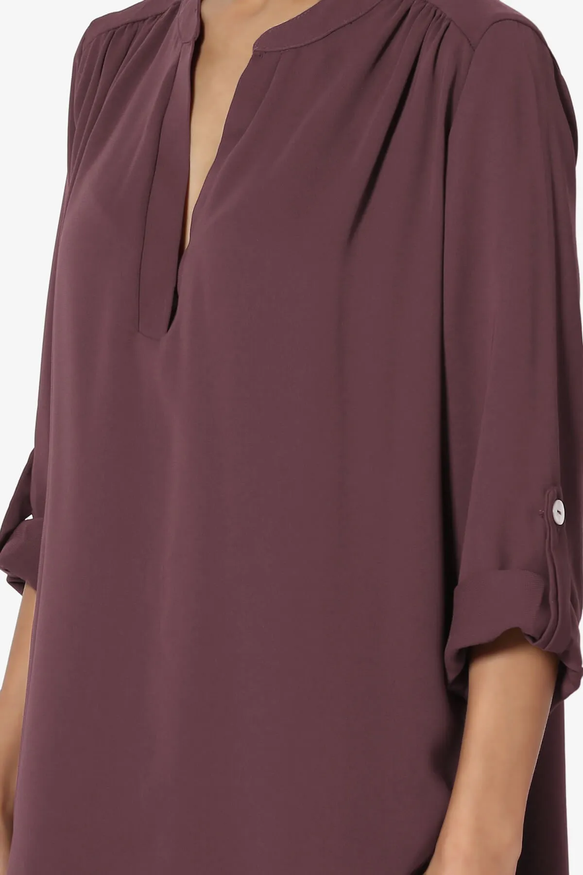 Alia Shirred Split Neck Blouse