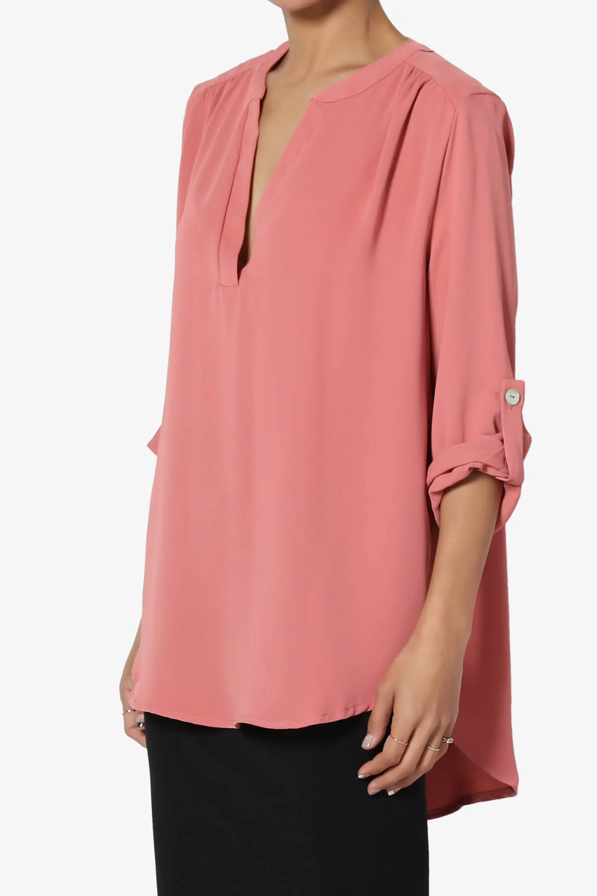 Alia Shirred Split Neck Blouse