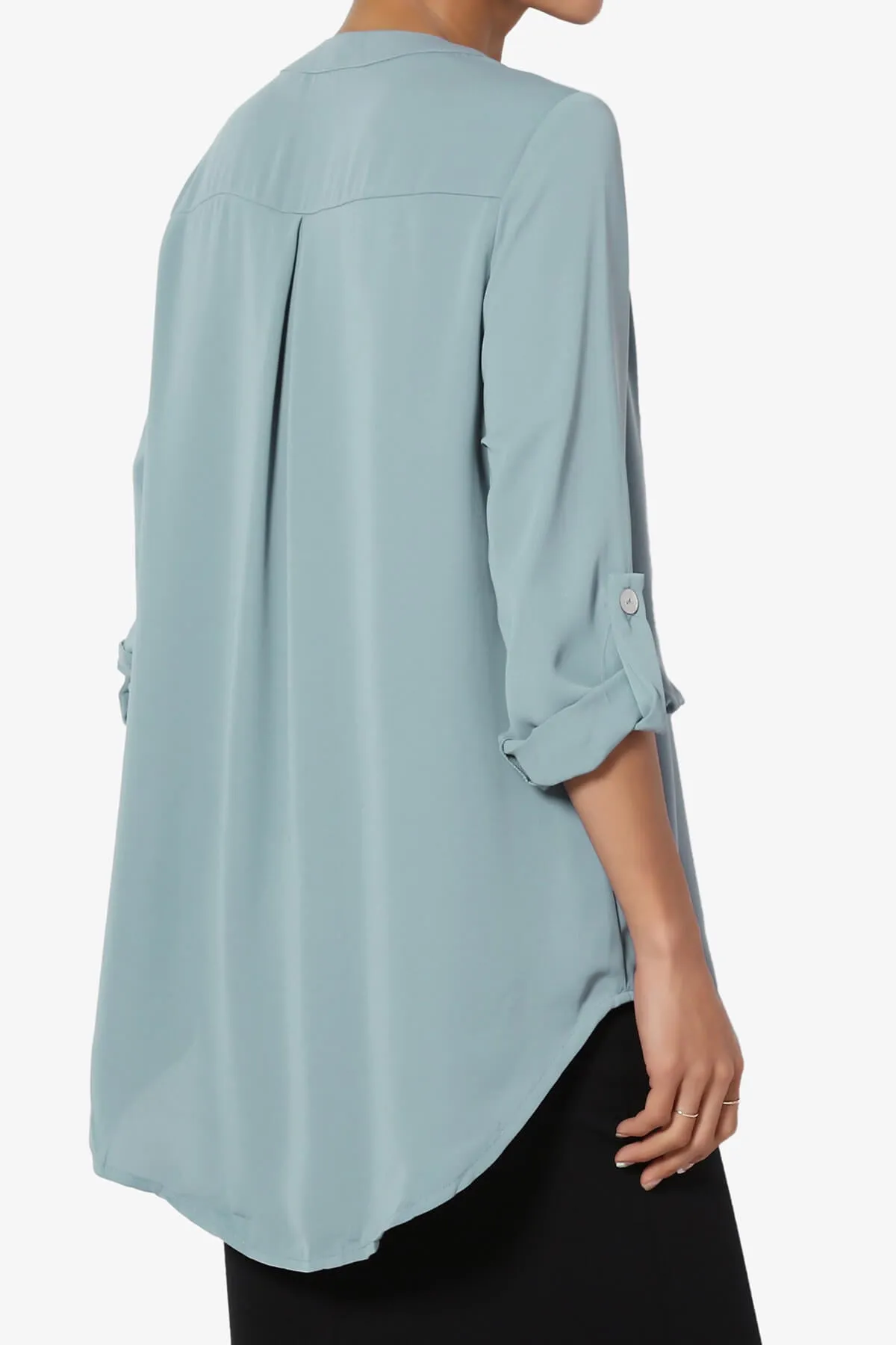 Alia Shirred Split Neck Blouse