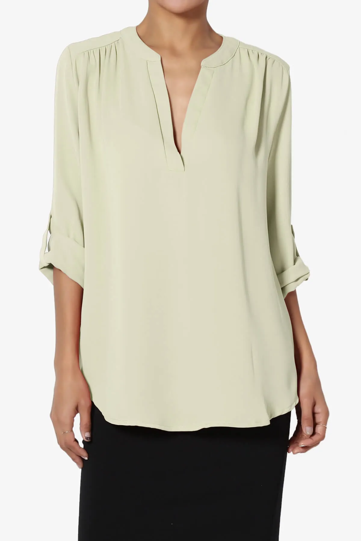 Alia Shirred Split Neck Blouse