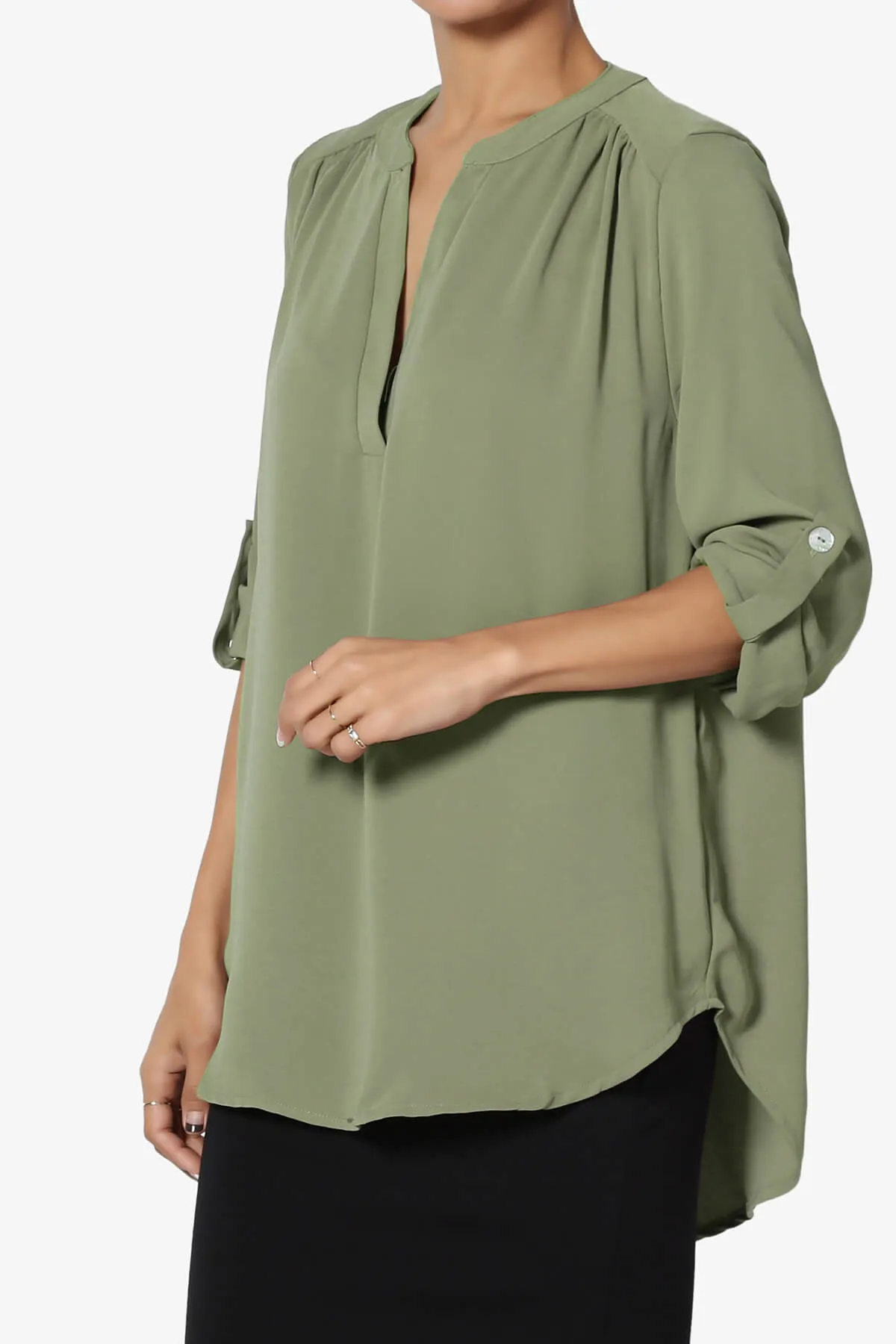 Alia Shirred Split Neck Blouse