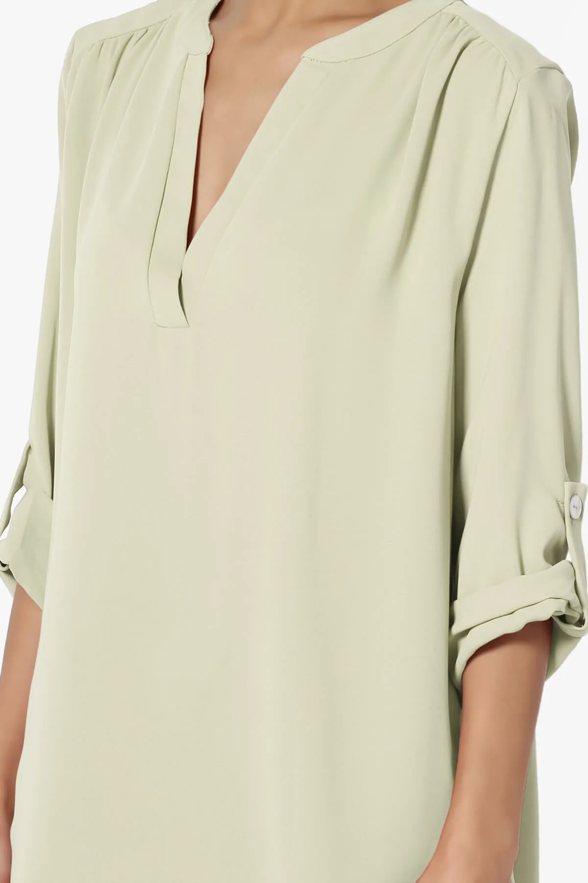 Alia Shirred Split Neck Blouse