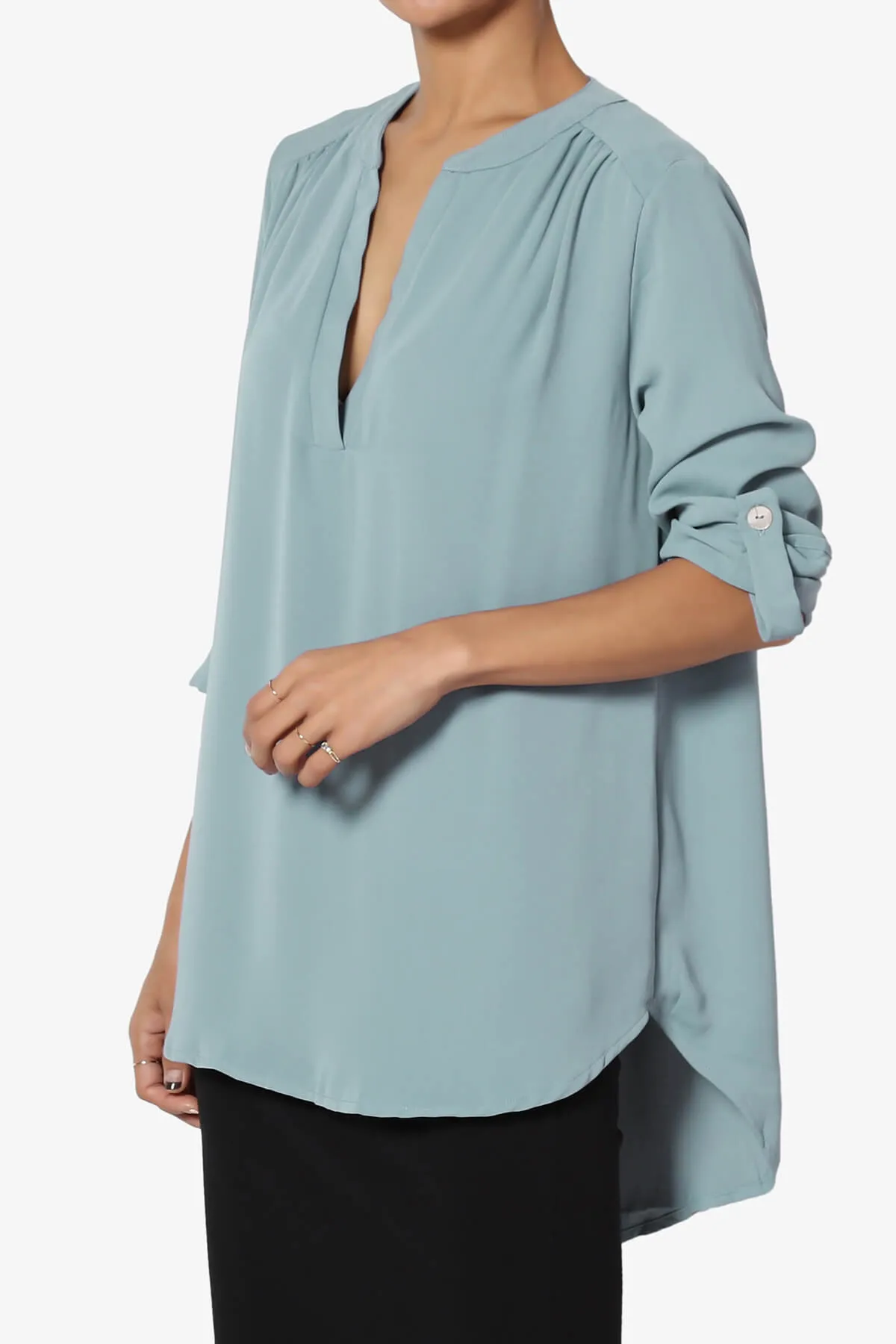 Alia Shirred Split Neck Blouse