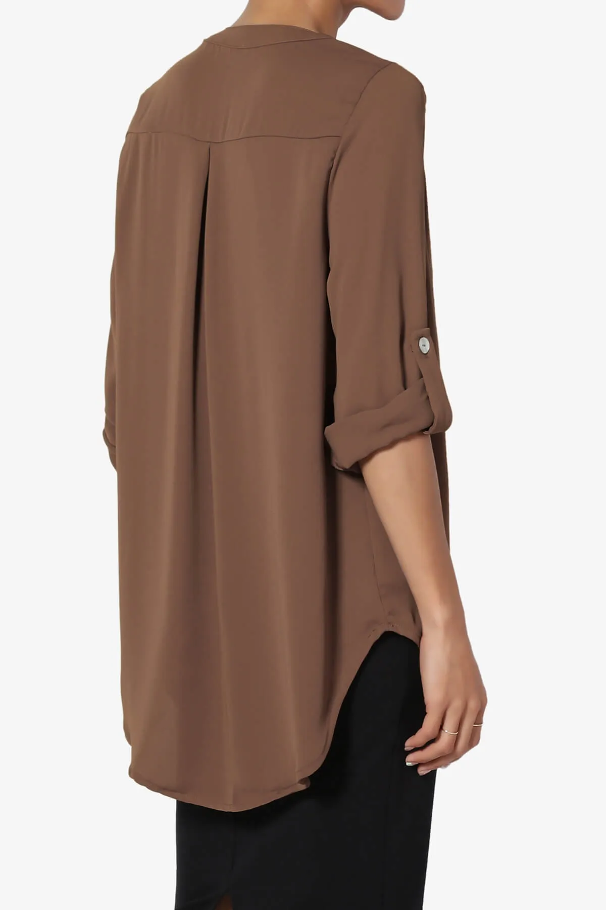 Alia Shirred Split Neck Blouse