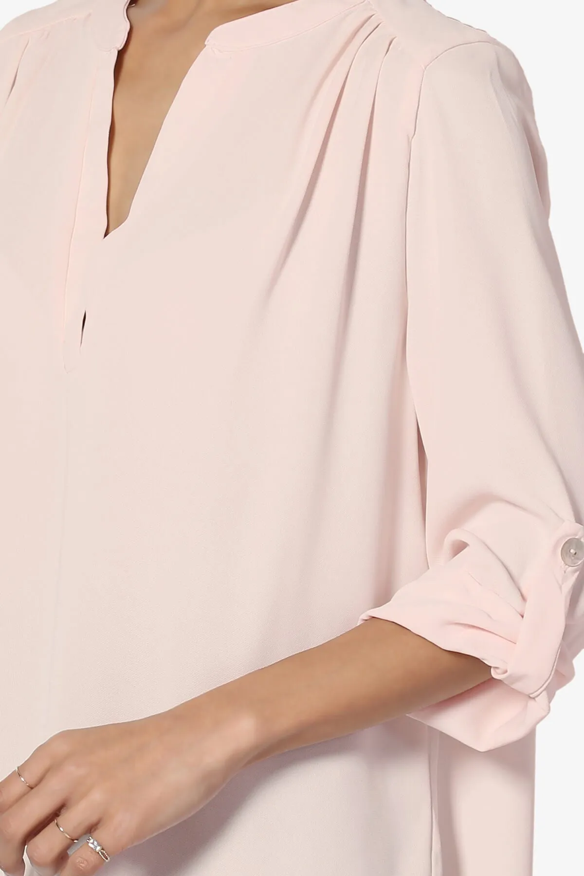 Alia Shirred Split Neck Blouse