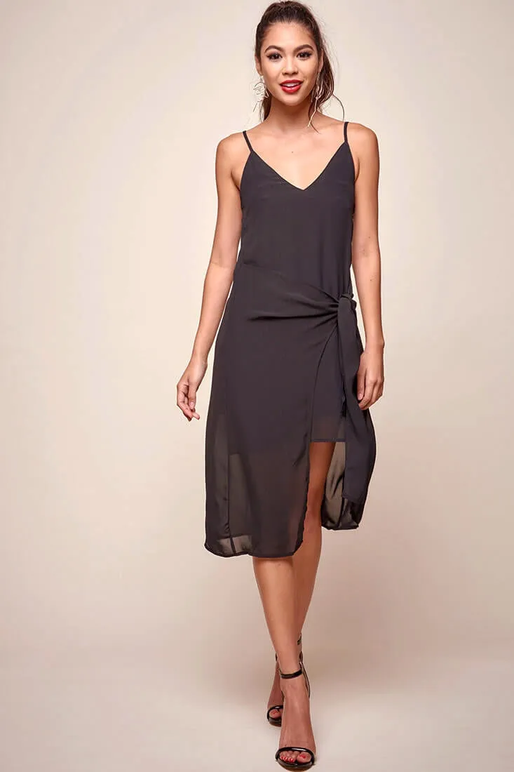 Allyson Waist Tie Slip Dress Black