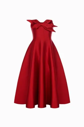 Aries Flared Semi-Heart Neck Taffeta Midi Dress