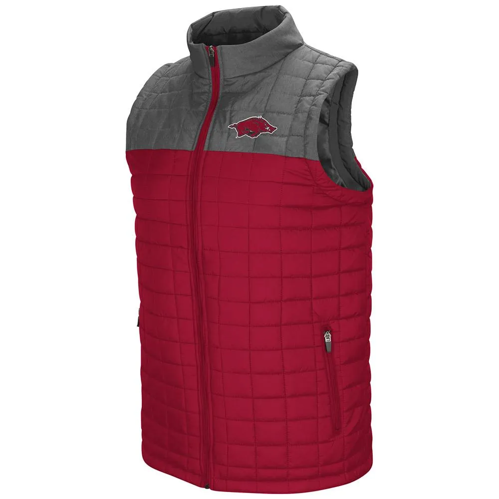 Arkansas Razorbacks Colosseum Amplitude Puff Full Zip 2 Tone Red Gray Vest