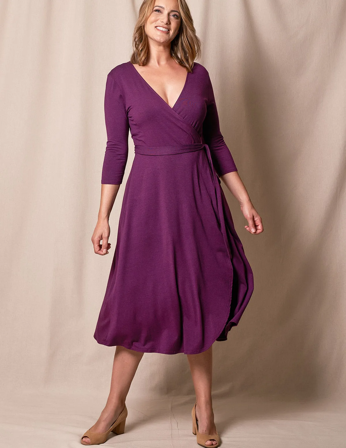 Bamboo / Organic Cotton Wrap Dress - Plum- Large and XL Only