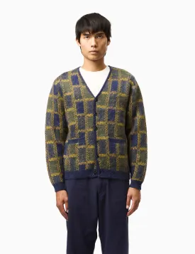 Beams Plus Check Pattern Cardigan (Jacquard) - Navy Blue