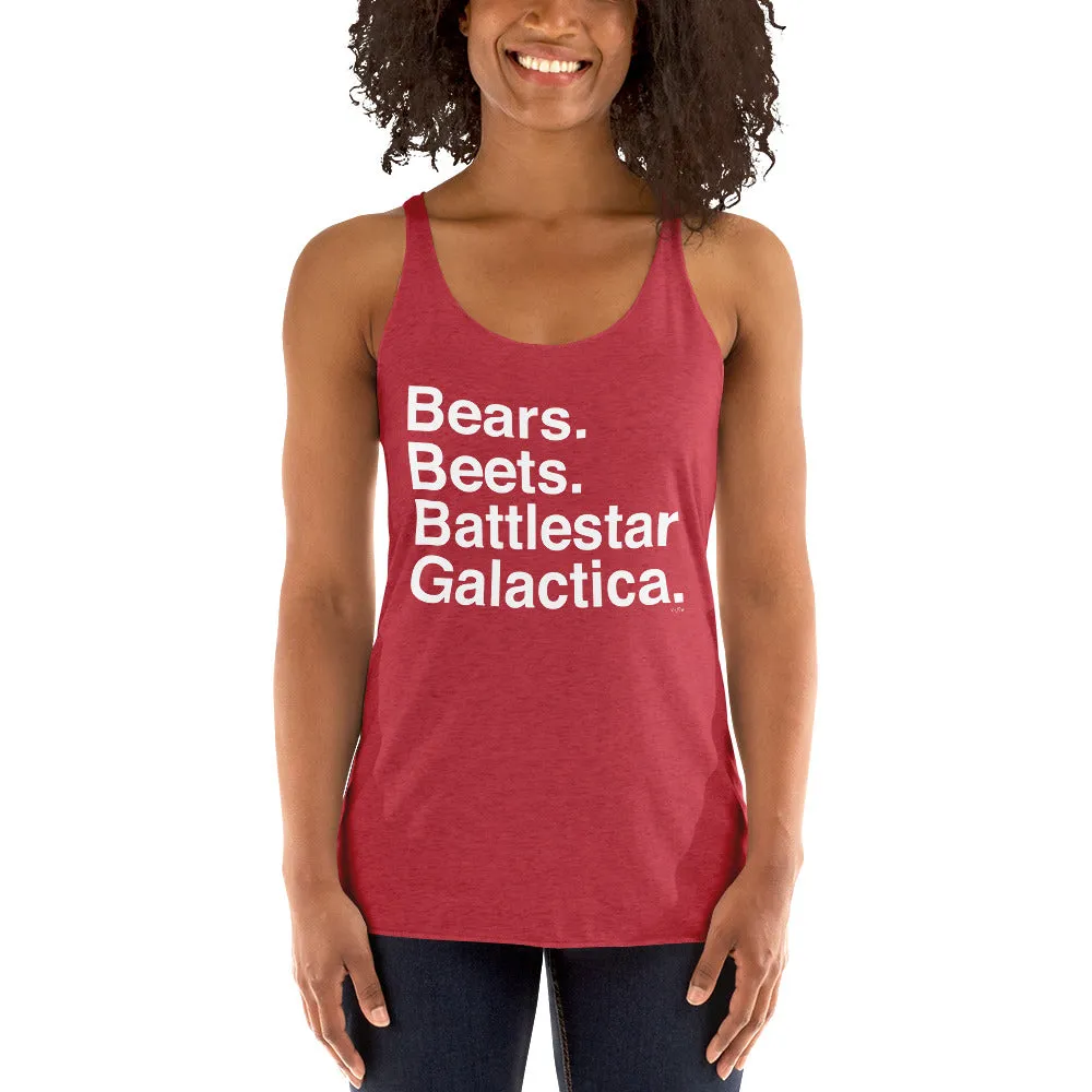 Bears. Beets. BSG. Women's Racerback Tank