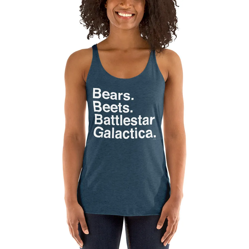 Bears. Beets. BSG. Women's Racerback Tank