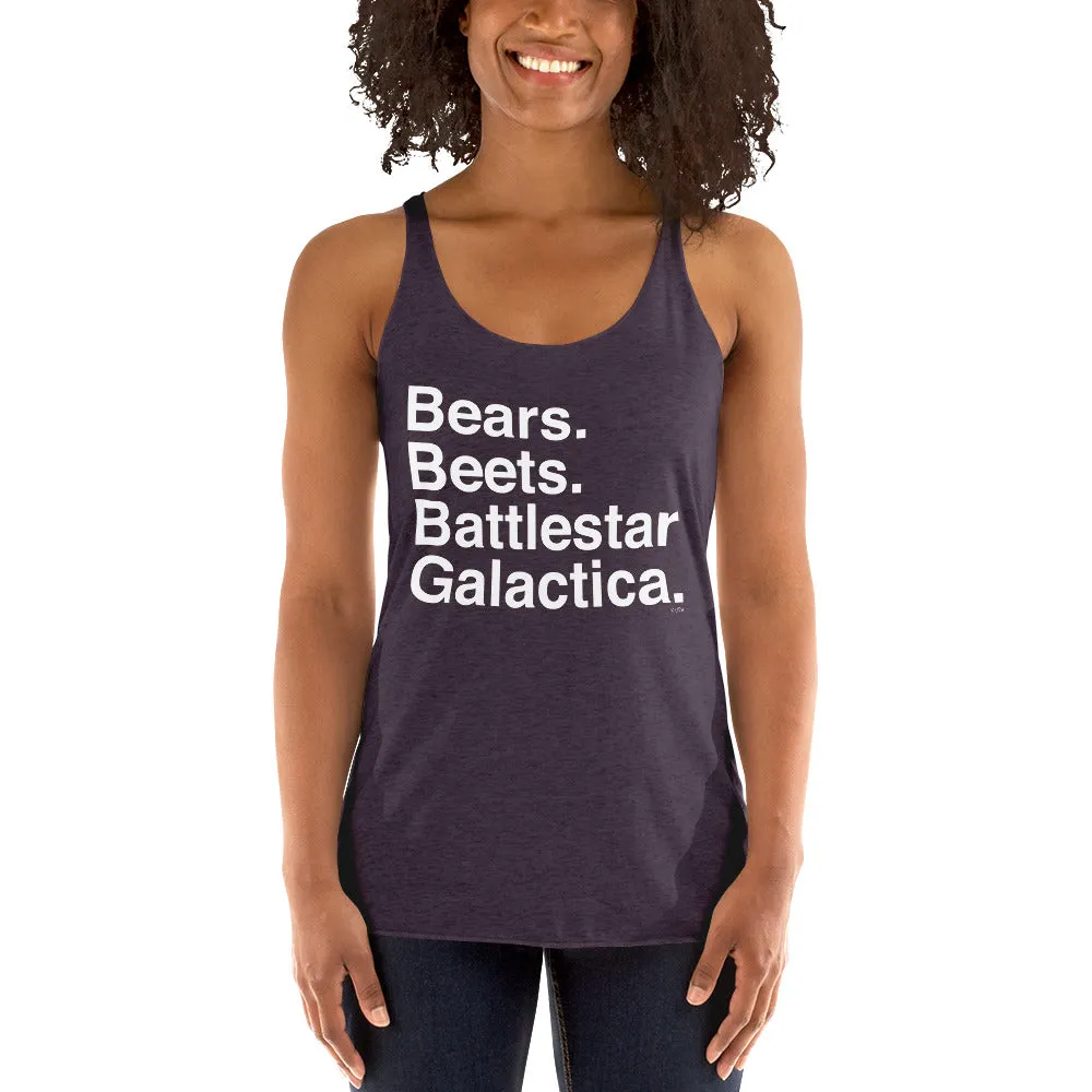 Bears. Beets. BSG. Women's Racerback Tank