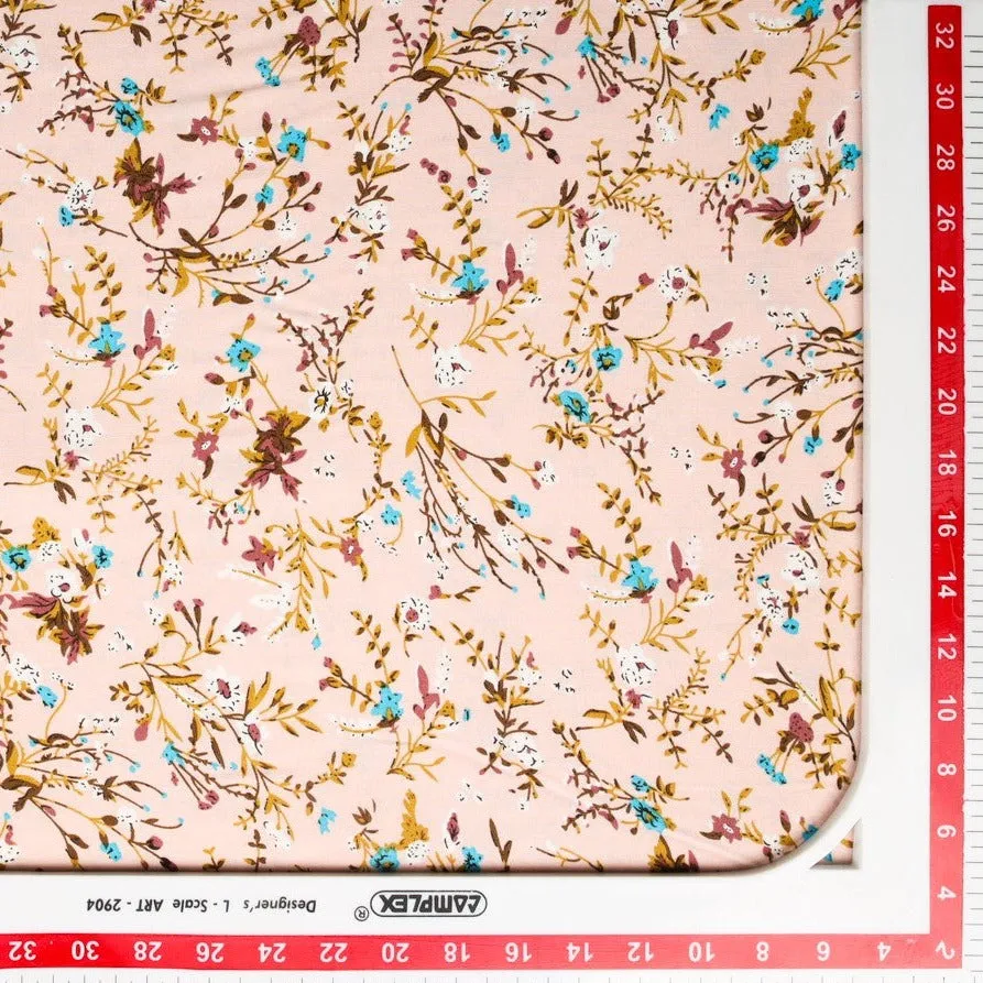 Beige Ditsy Pink Floral Print Rayon Fabric, 56 Inches, TU 4023-1