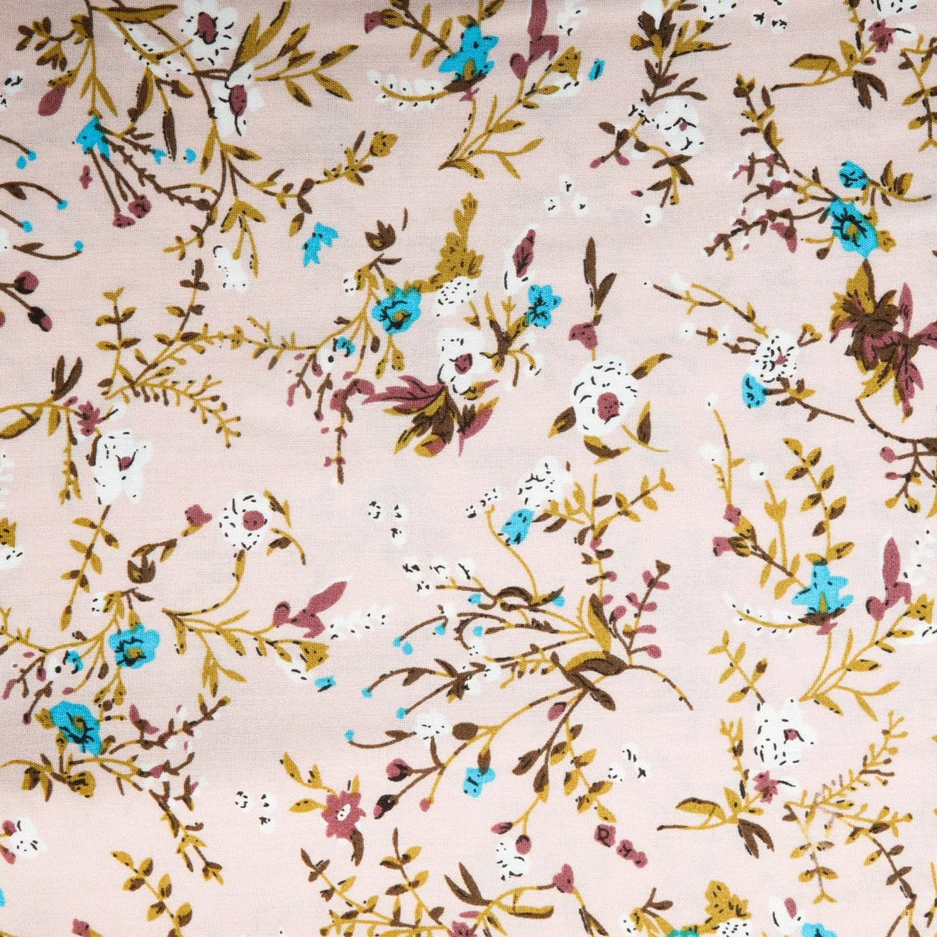 Beige Ditsy Pink Floral Print Rayon Fabric, 56 Inches, TU 4023-1