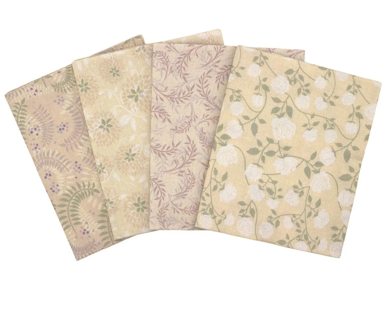 Beige Floral 4 Piece Cotton Fat Quarter Bundle