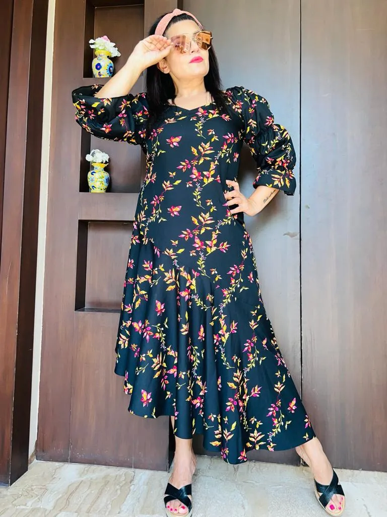 BELIEVE IN LOVE THE FLORAL BLACK SLANT DRESS