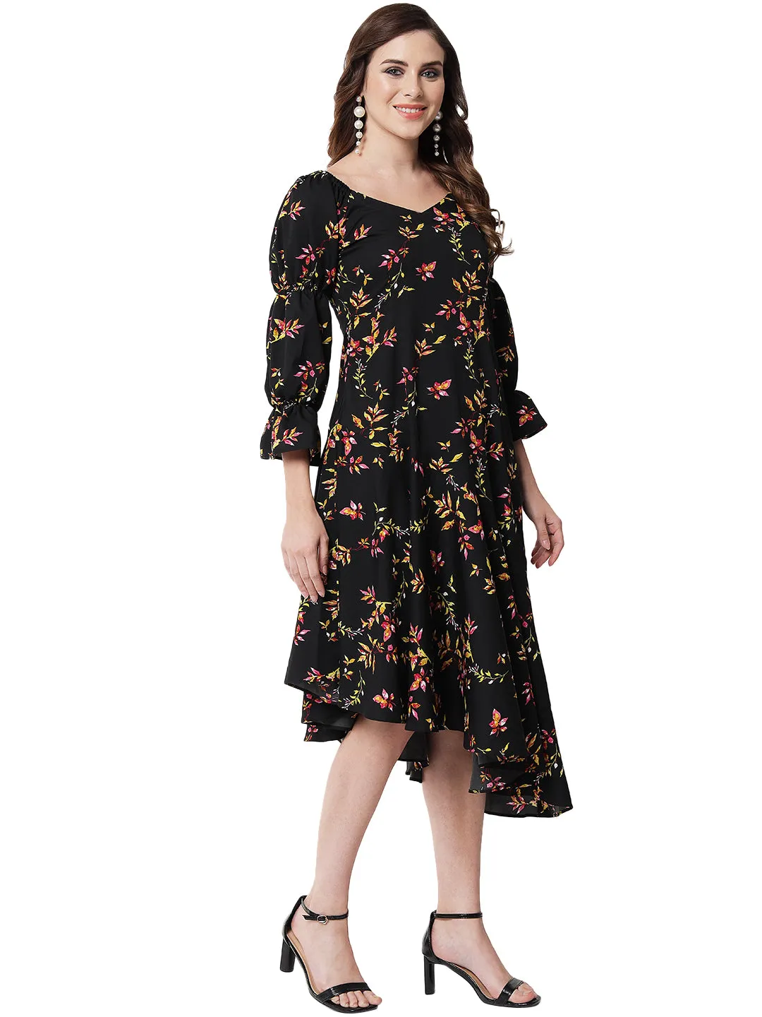 BELIEVE IN LOVE THE FLORAL BLACK SLANT DRESS