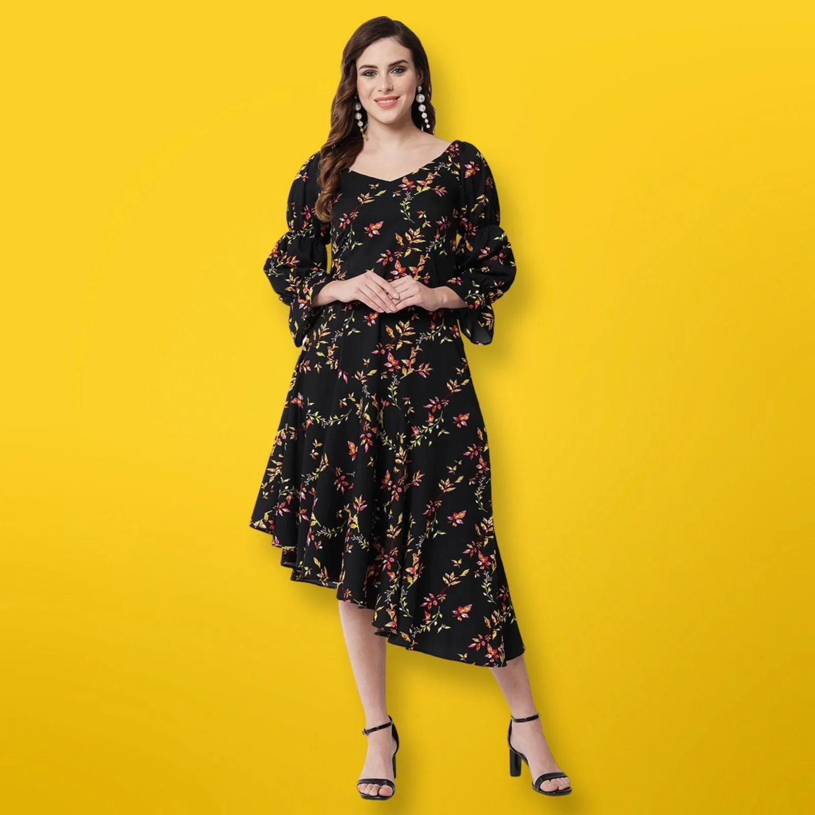 BELIEVE IN LOVE THE FLORAL BLACK SLANT DRESS