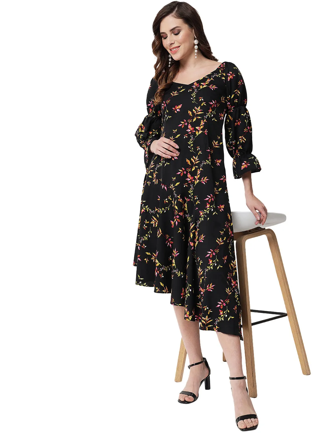 BELIEVE IN LOVE THE FLORAL BLACK SLANT DRESS