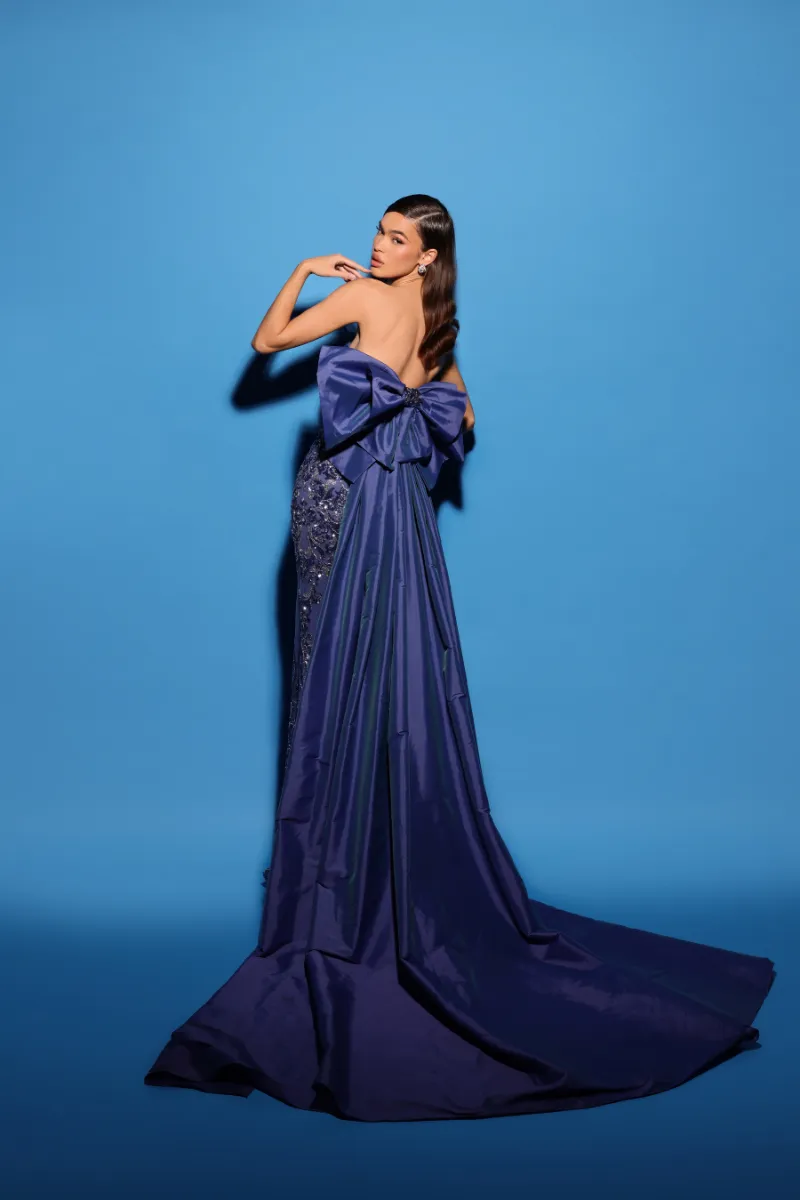 BELLAMY BIJOU BLUE STRAPLESS EMBROIDERY GOWN