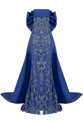 BELLAMY BIJOU BLUE STRAPLESS EMBROIDERY GOWN