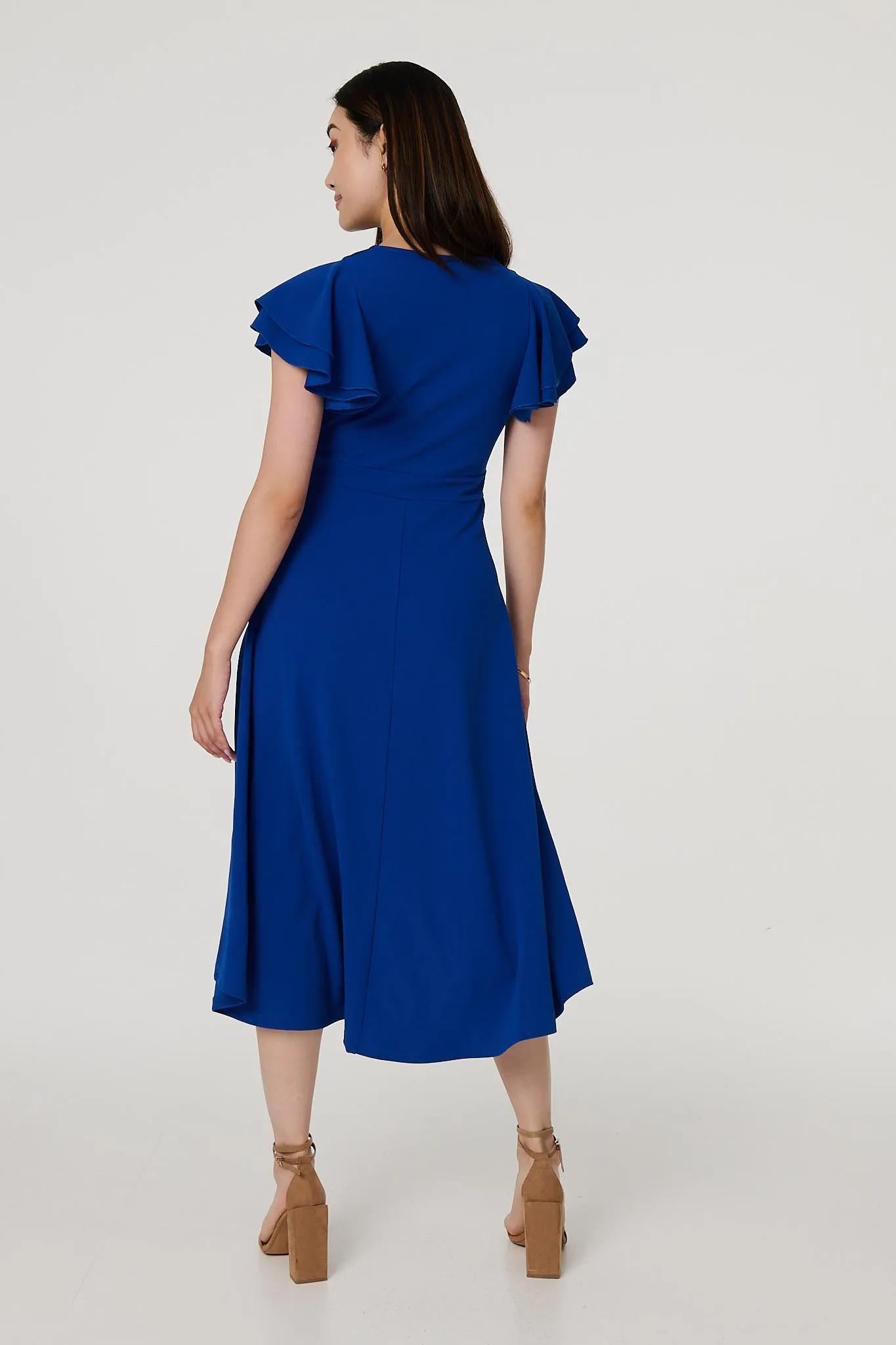 Belt Detail Frilled Sleeve Midi Dress