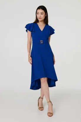 Belt Detail Frilled Sleeve Midi Dress