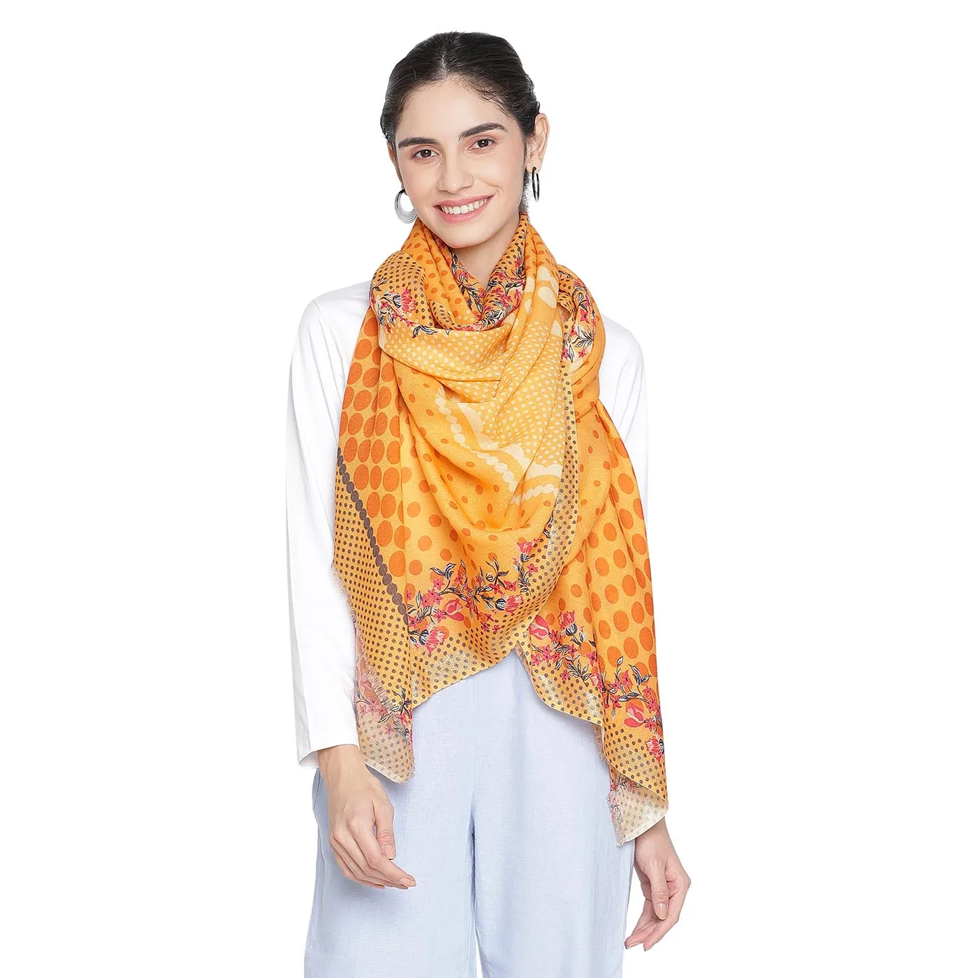 BINDU Wool Blend Polka Printed Stole