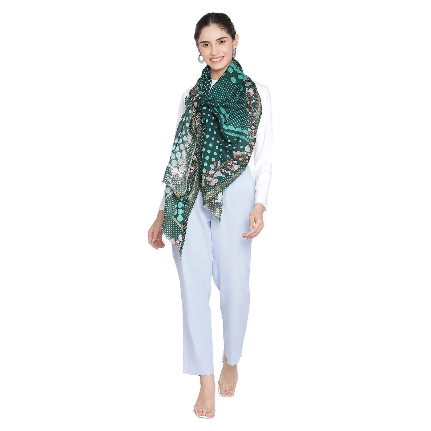 BINDU Wool Blend Polka Printed Stole