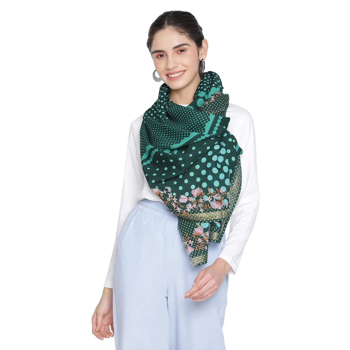 BINDU Wool Blend Polka Printed Stole