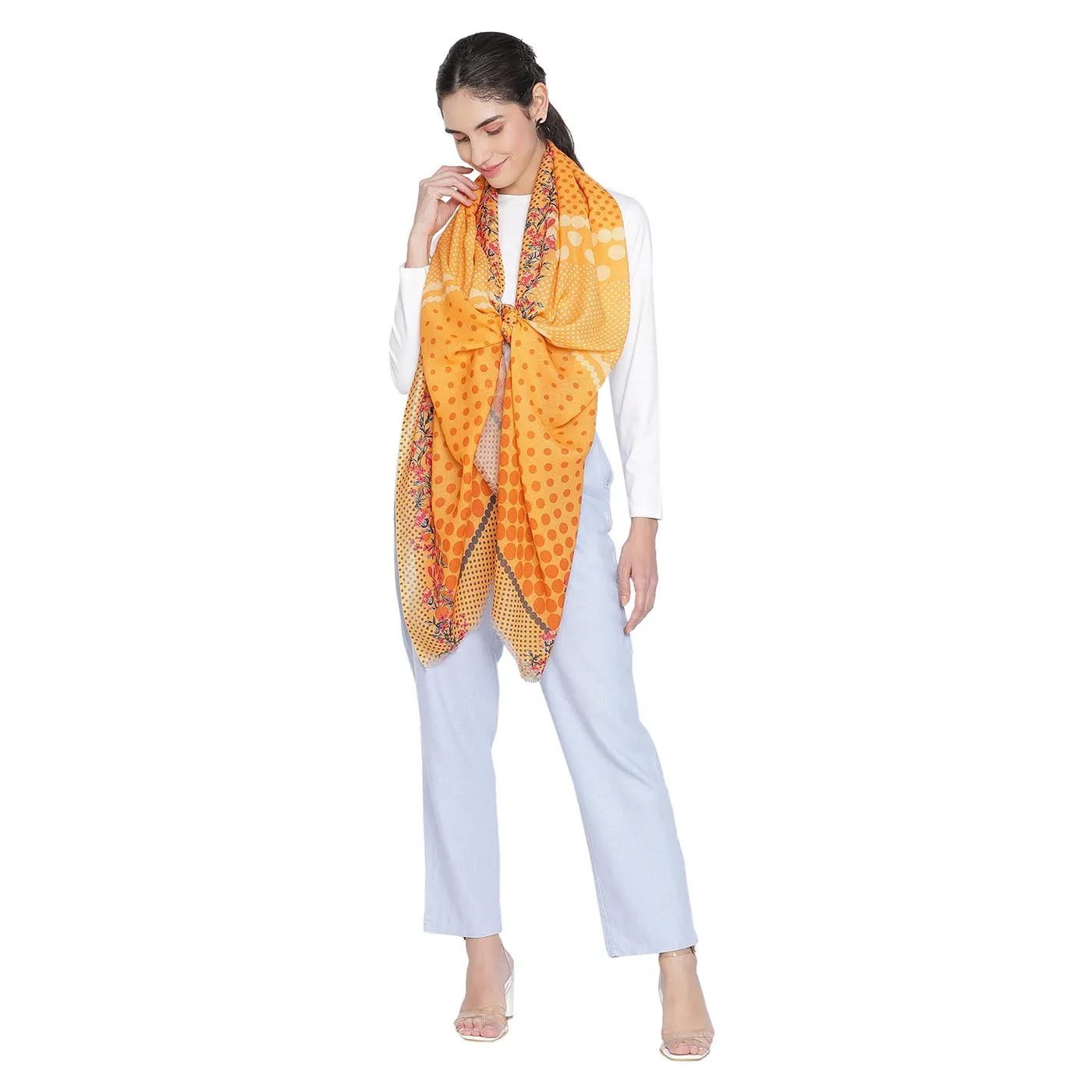 BINDU Wool Blend Polka Printed Stole