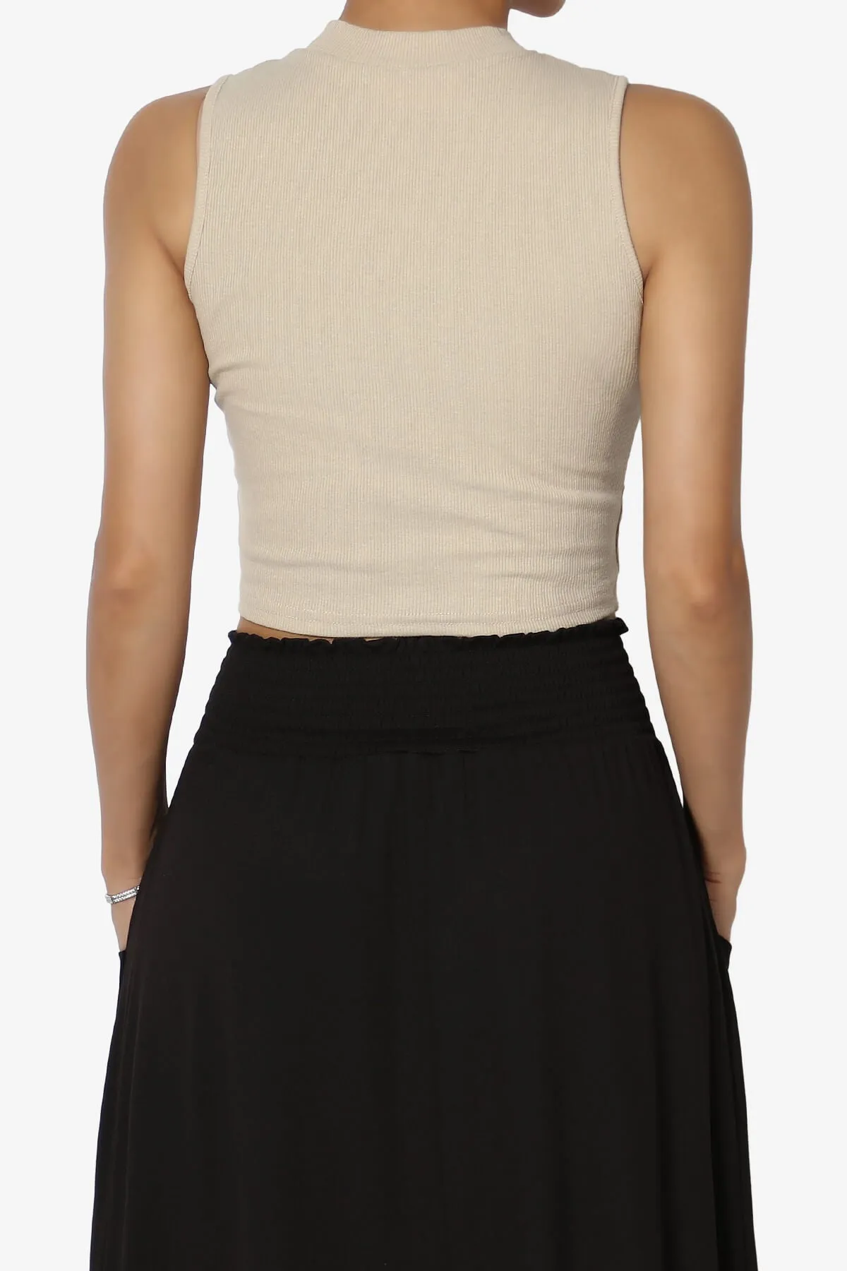 BKari High Neck Rib Crop Tank Top