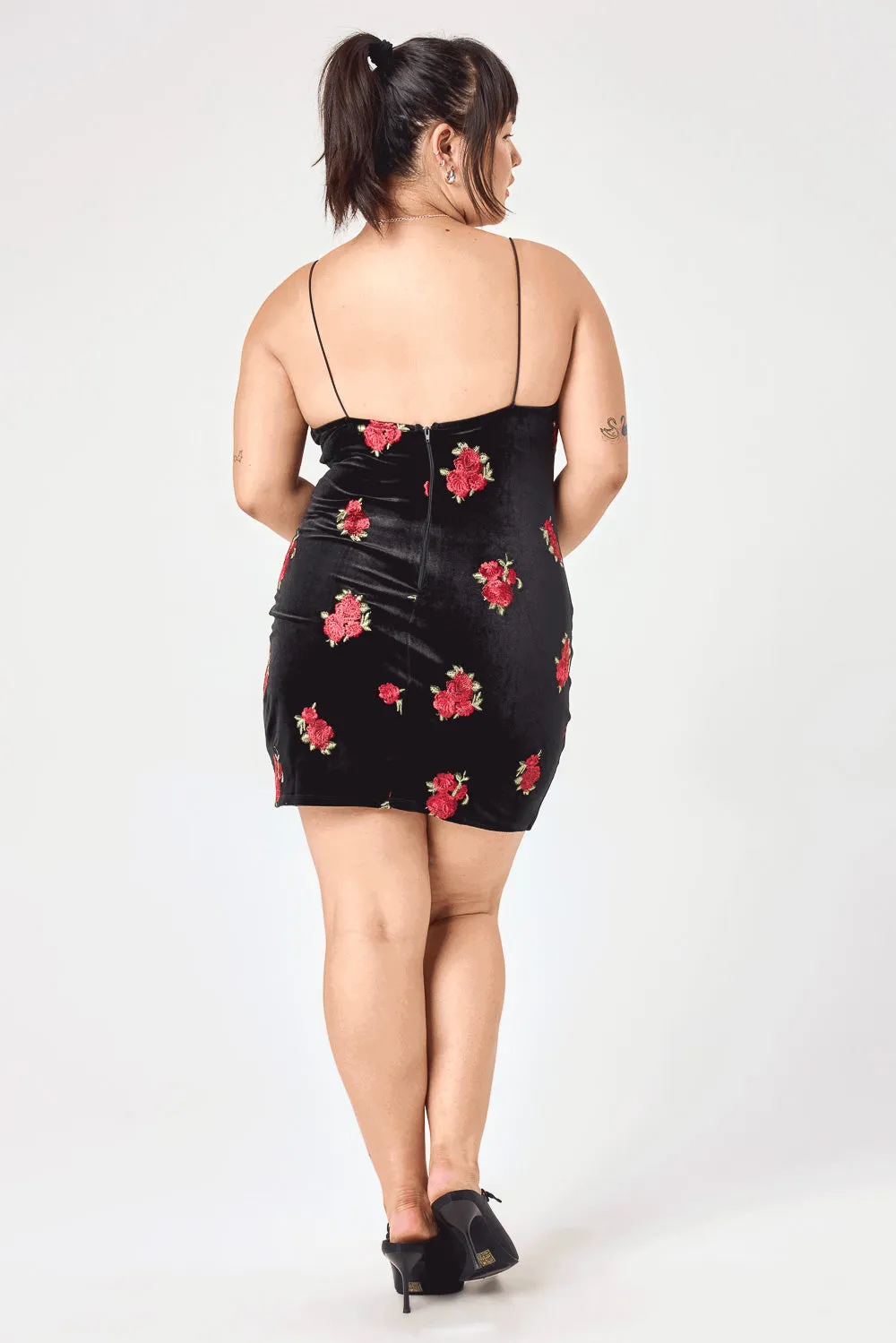 Black Velvet Rose Embroidery Dress