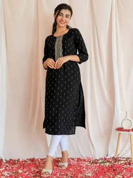 Black Yoke Design Cotton Straight Kurta