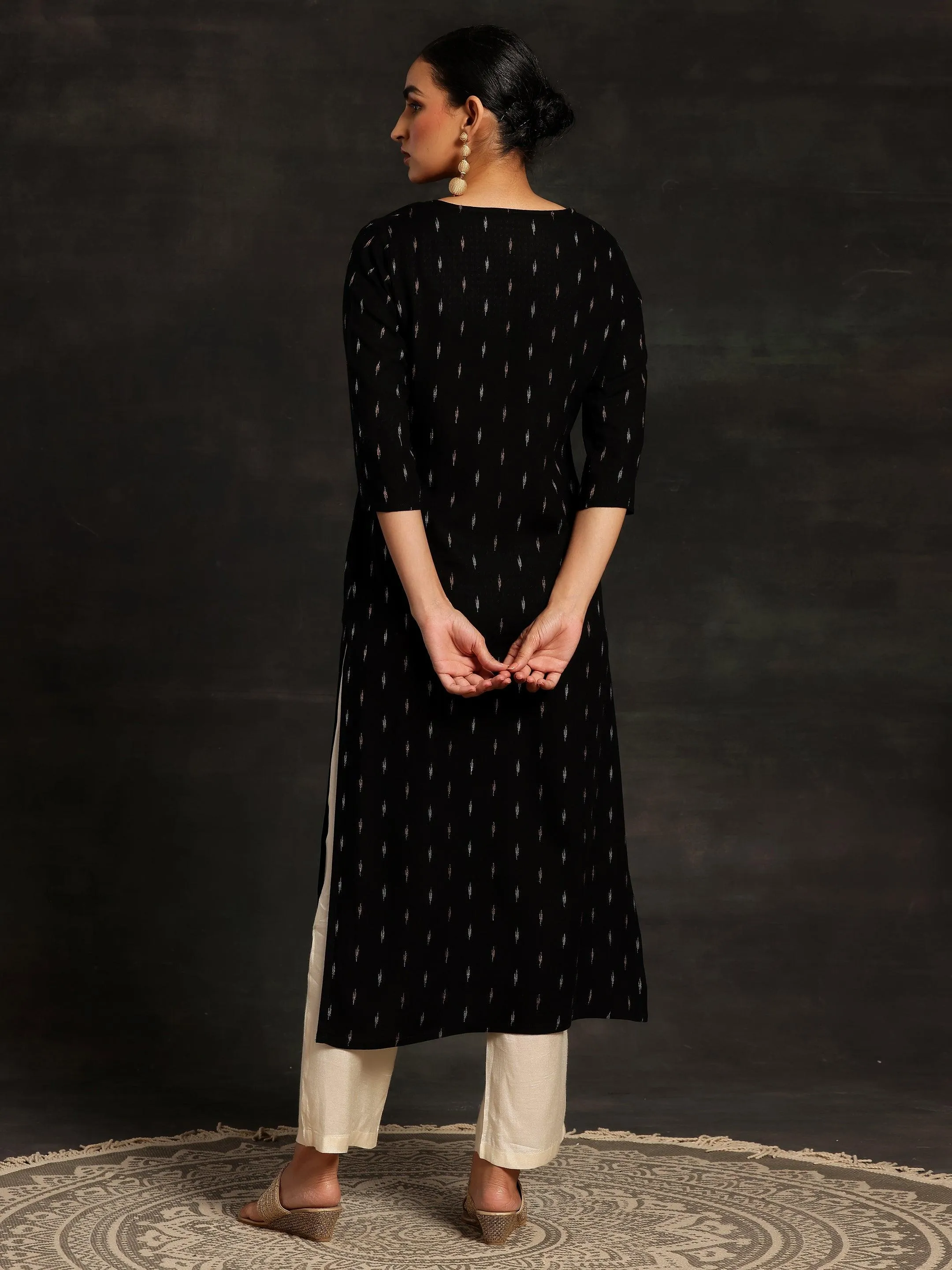 Black Yoke Design Cotton Straight Kurta