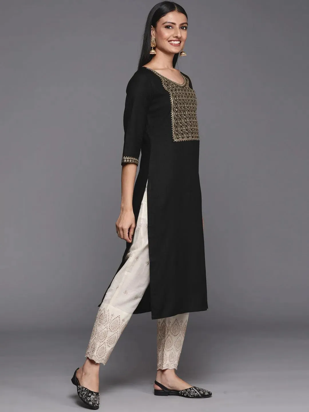 Black Yoke Design Rayon Straight Kurta