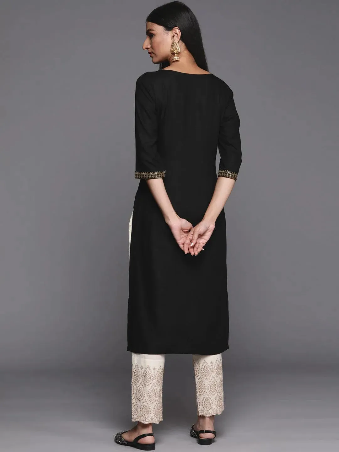 Black Yoke Design Rayon Straight Kurta