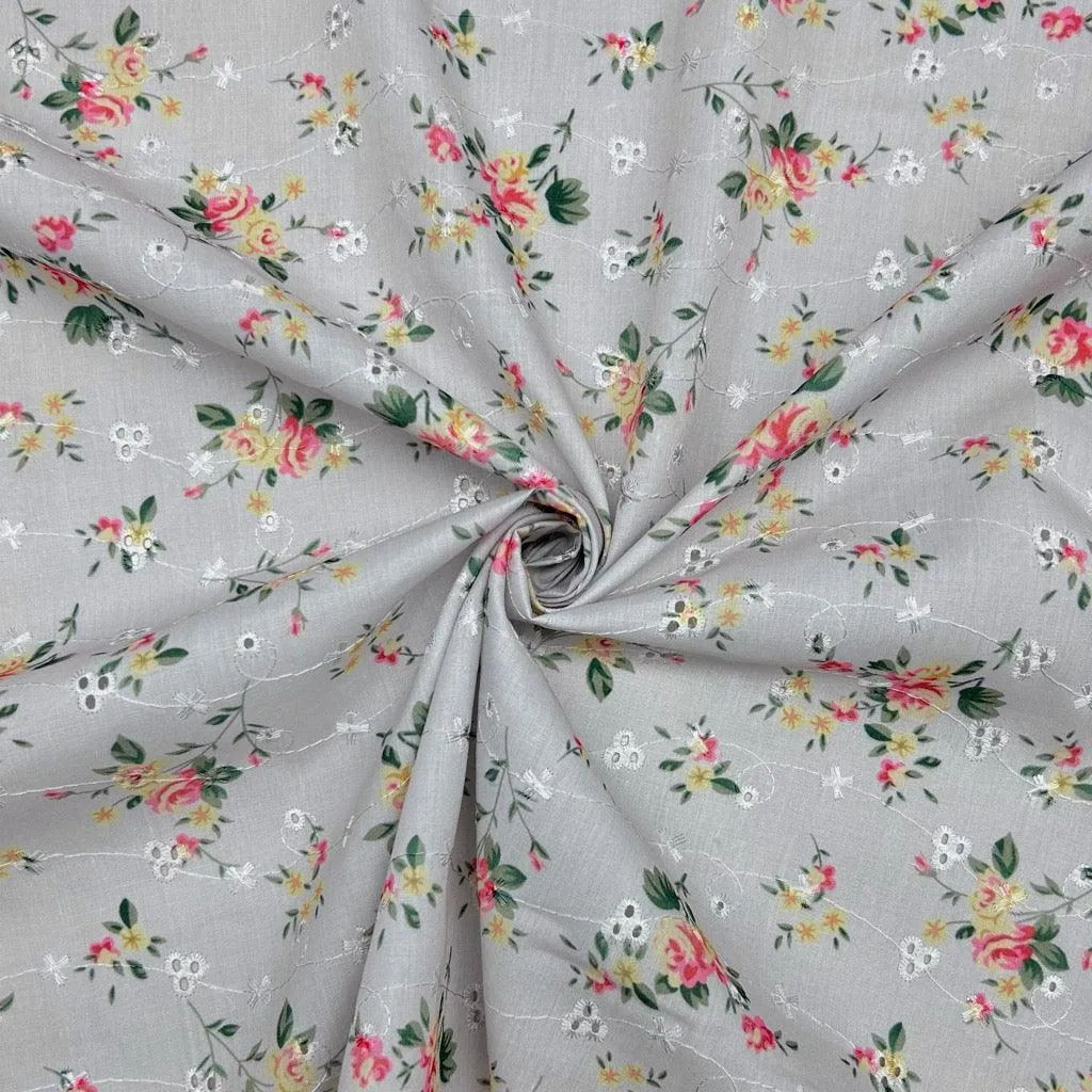 Blooming Bouquets Broderie Anglaise Polycotton Fabric