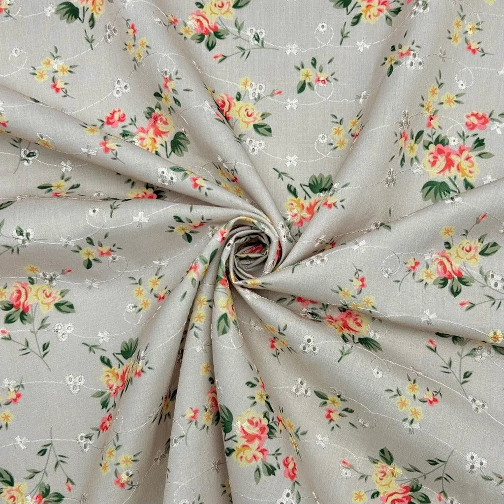 Blooming Bouquets Broderie Anglaise Polycotton Fabric