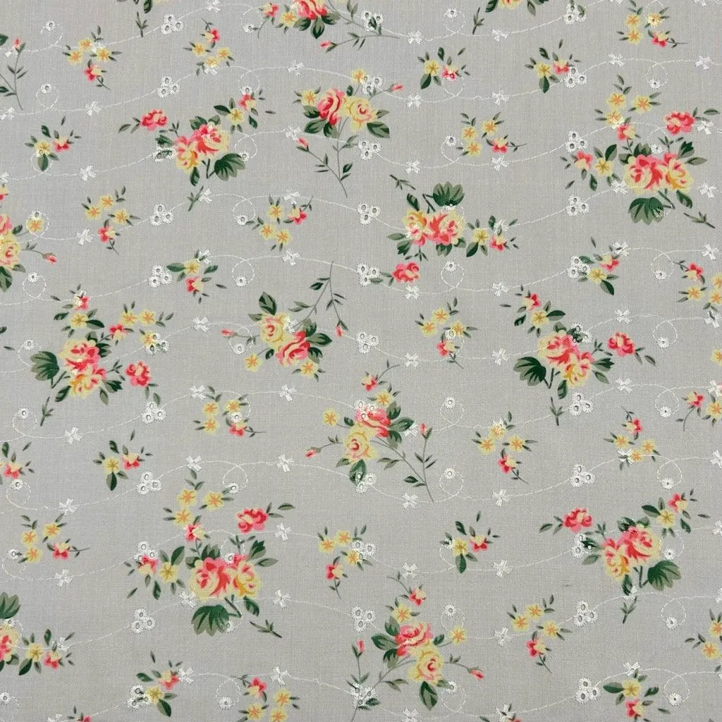 Blooming Bouquets Broderie Anglaise Polycotton Fabric