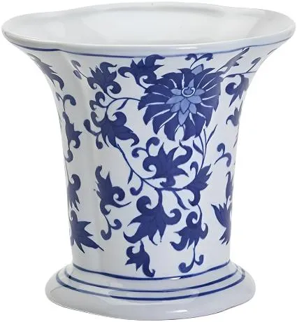 Blue Chinoiserie Chrysanthemum Flared Vase - 8.5"