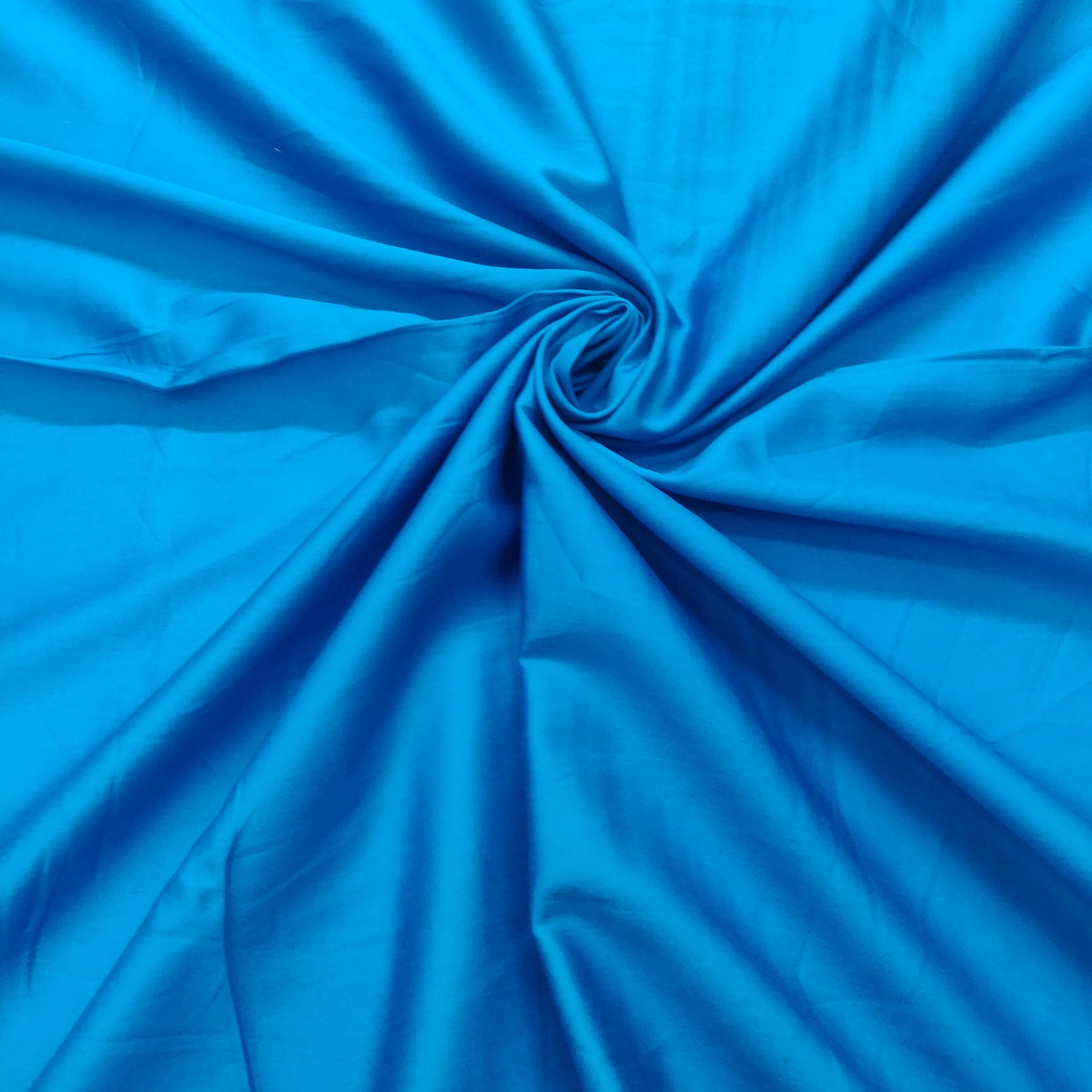 Blue Solid Cotton Satin Fabric Plain Weave