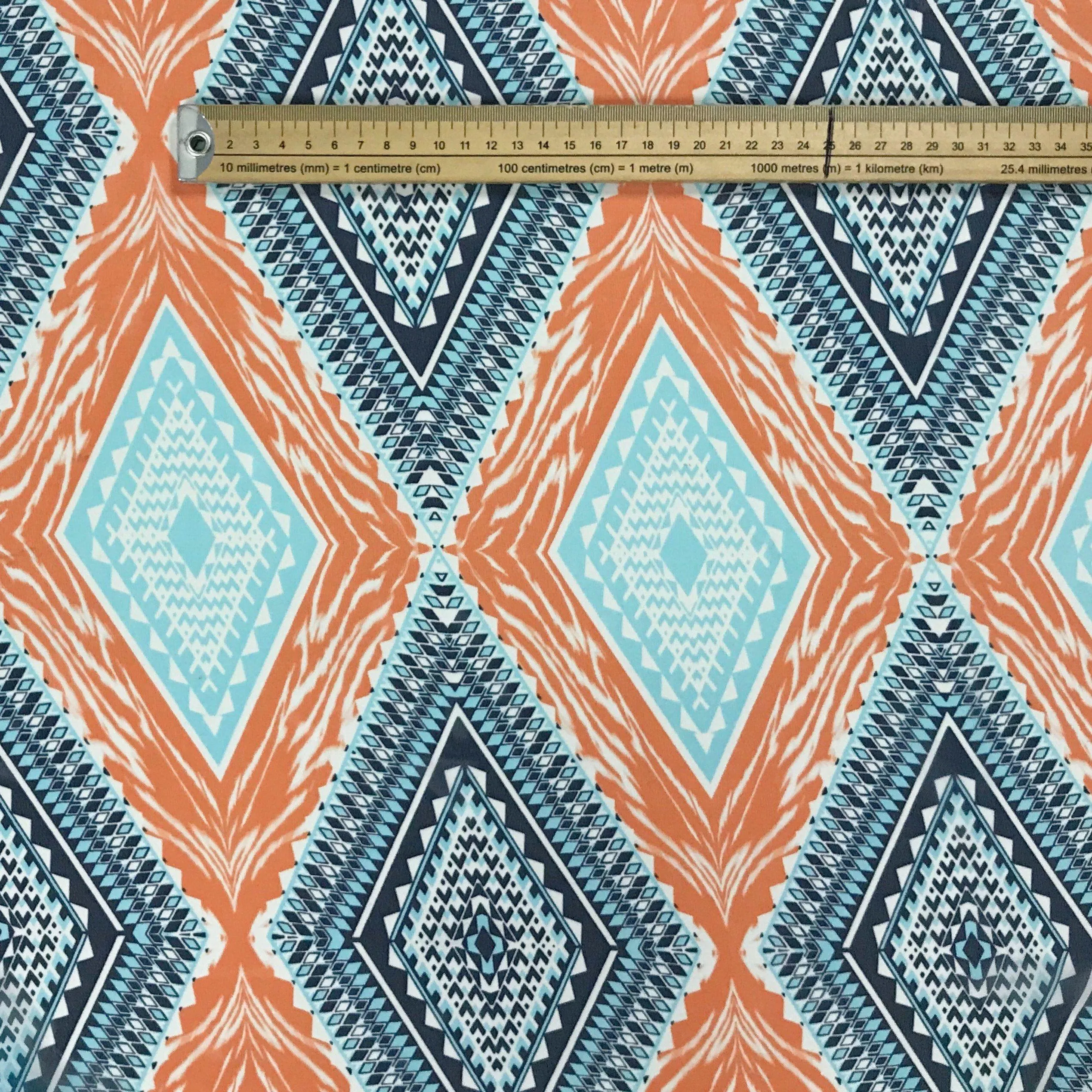 Blue/Orange Geometric Diamonds Chiffon Fabric