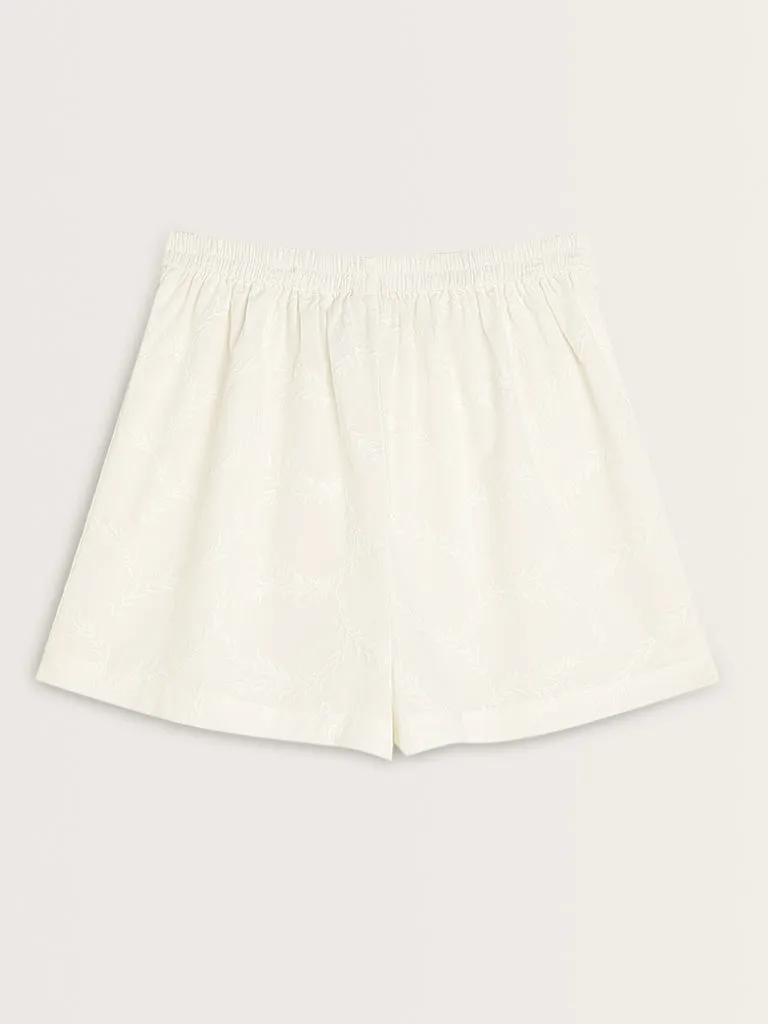 Bombay Paisley Ivory Embroidered High-Rise Cotton Skorts